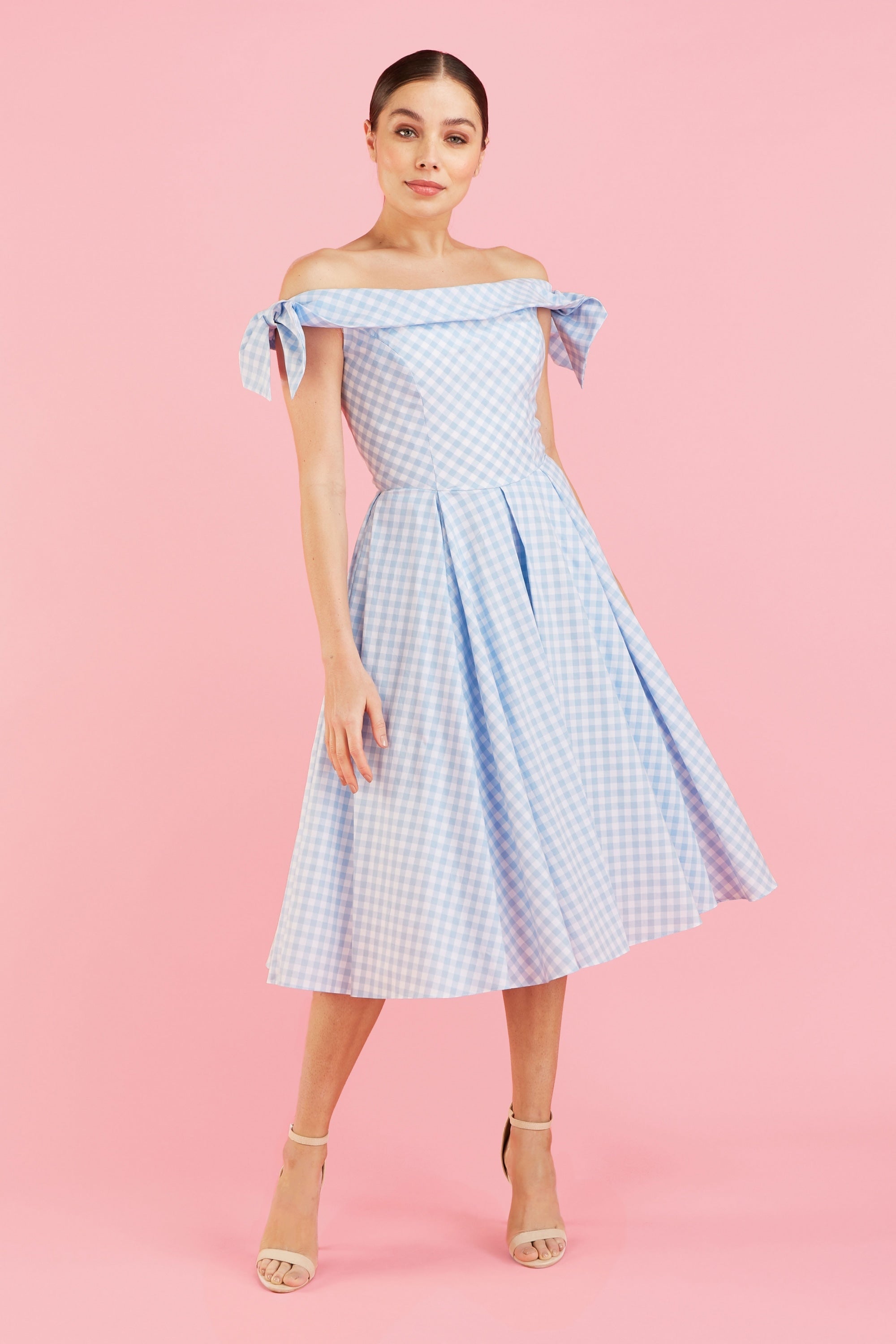 green emerald velvet dress Tilly Gingham Off The Shoulder Prom Dress – The Pretty Dress Company