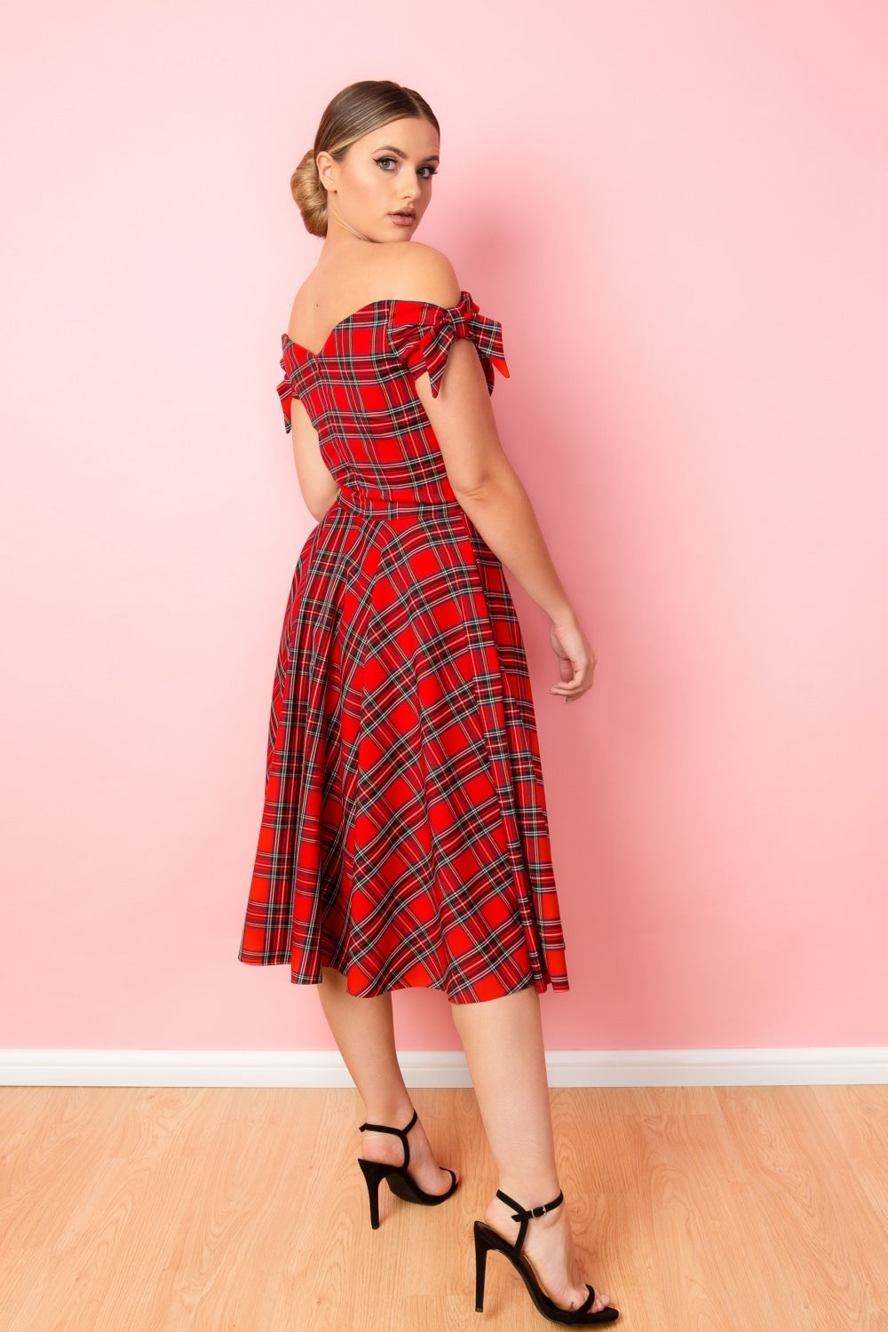 Fatale Bow Tartan Midi Dress