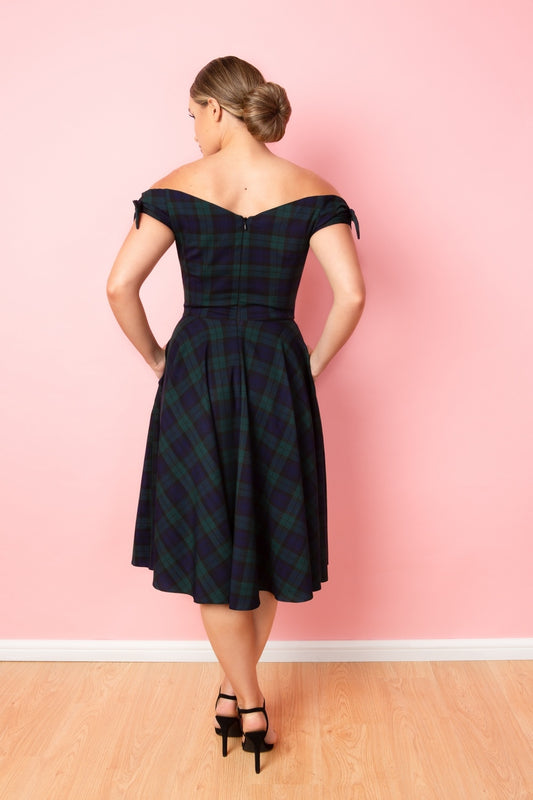 Fatale Bow Tartan Midi Dress