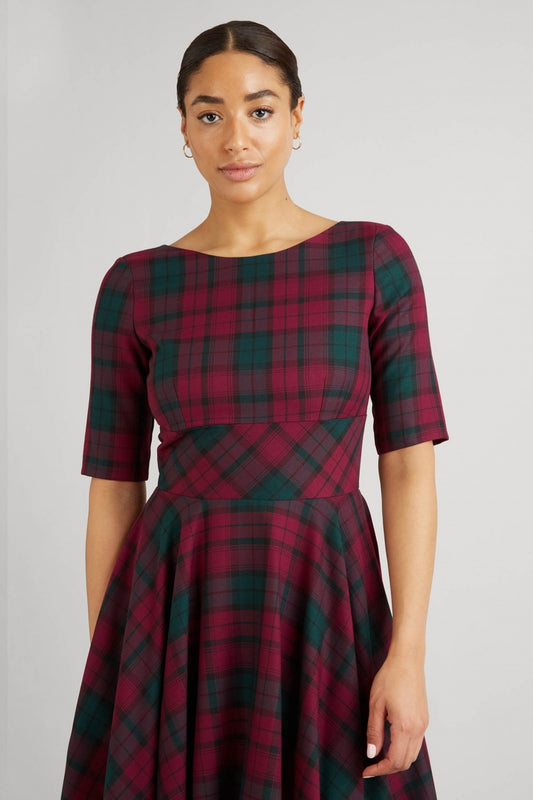 Hepburn Berry Tartan Swing Dress
