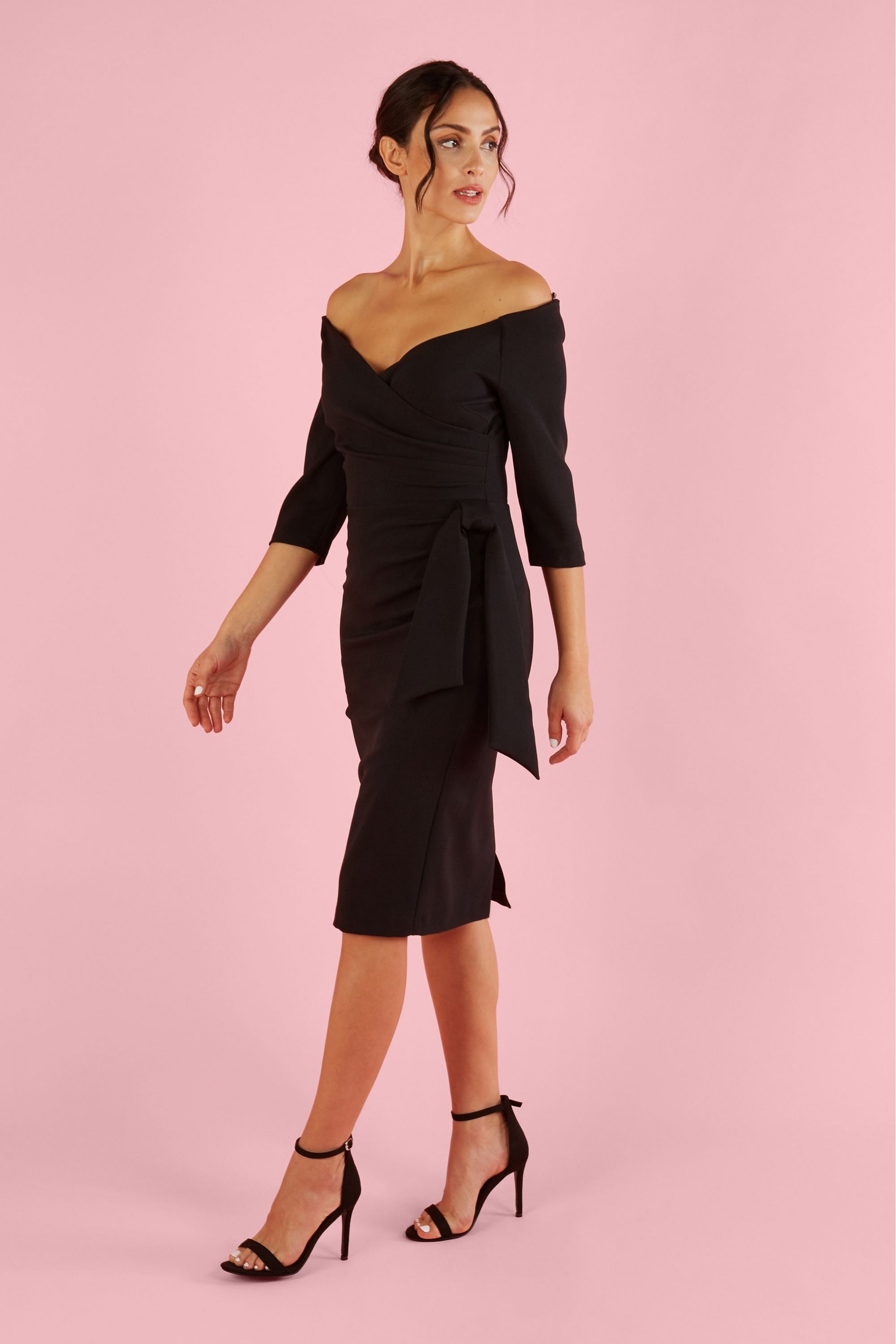 Hourglass Off The Shoulder 3/4 Sleeve Pencil Dress