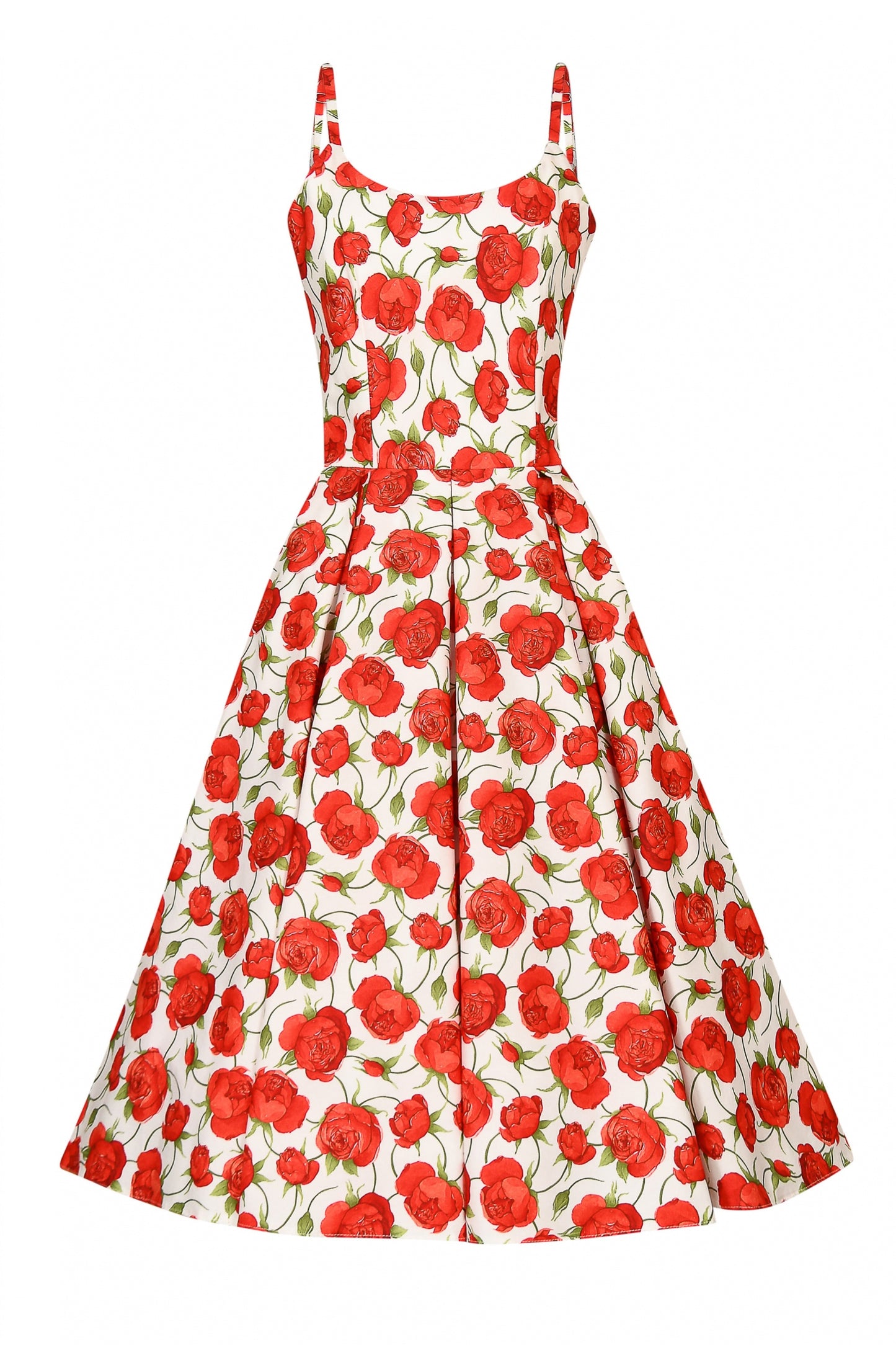Priscilla Red Rose Cotton Midi Dress