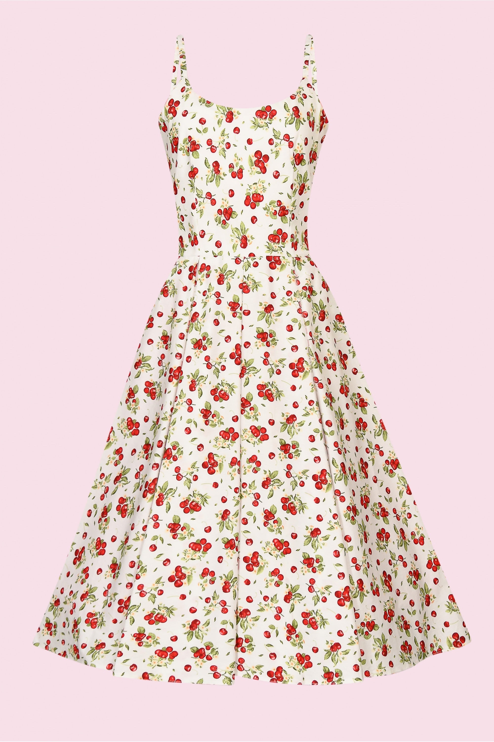Priscilla Cherry Print Cotton Midi Dress 16 / Ivory Priscilla Cherry Print Cotton Midi Dress 16 / Ivory
