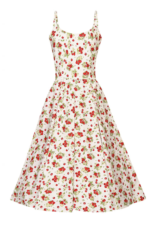 Priscilla Cherry Print Cotton Midi Dress