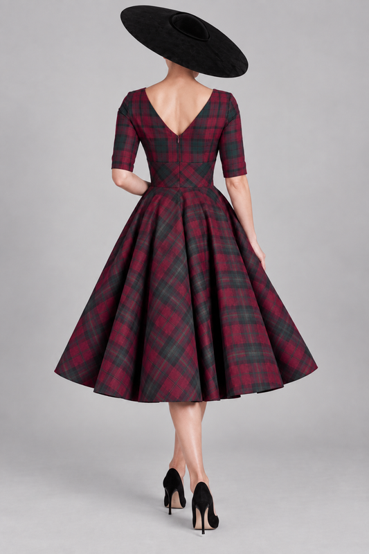 Hepburn Berry Tartan Swing Dress