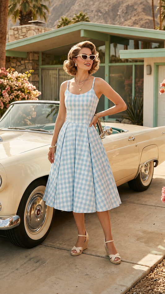 Priscilla Large Gingham Cotton Midi Dress