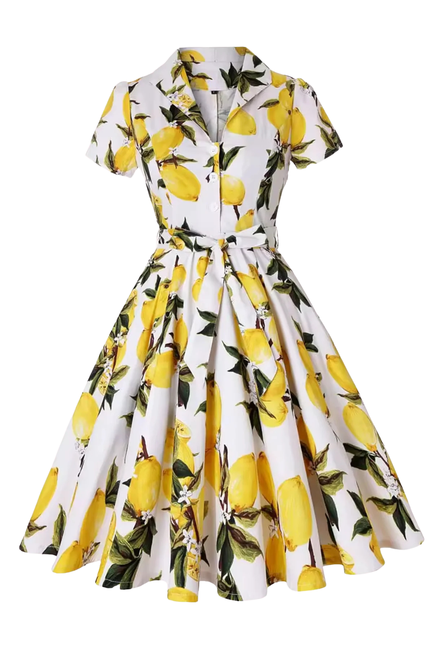 Memphis Lemon Print Swing Shirt Dress