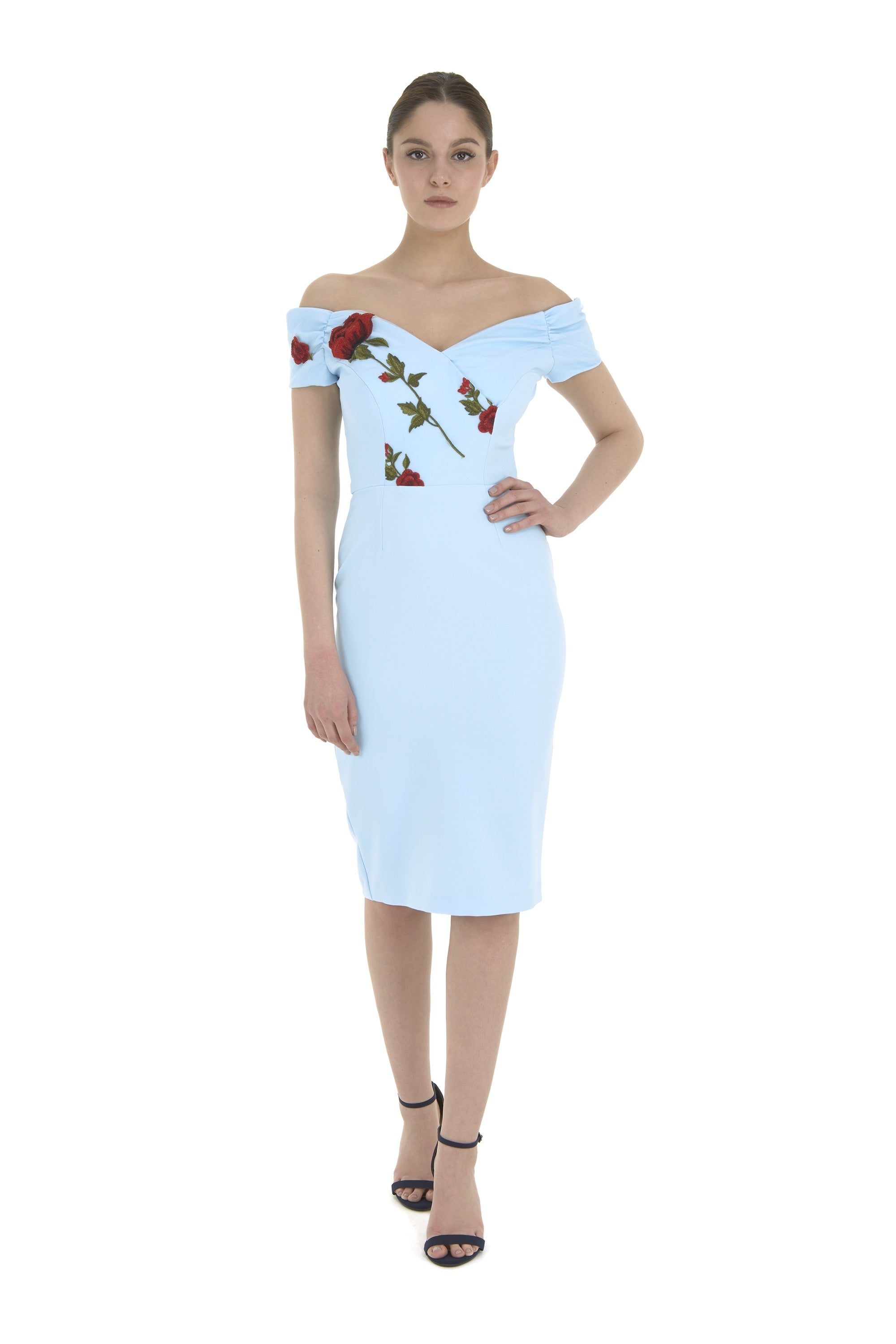 Fatale Embroidered Bodice Pencil Dress