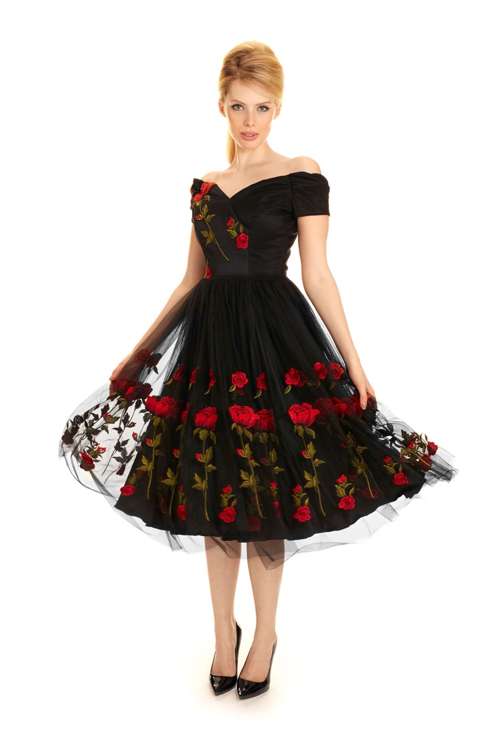 Fatale Embroidered Rose Prom Dress