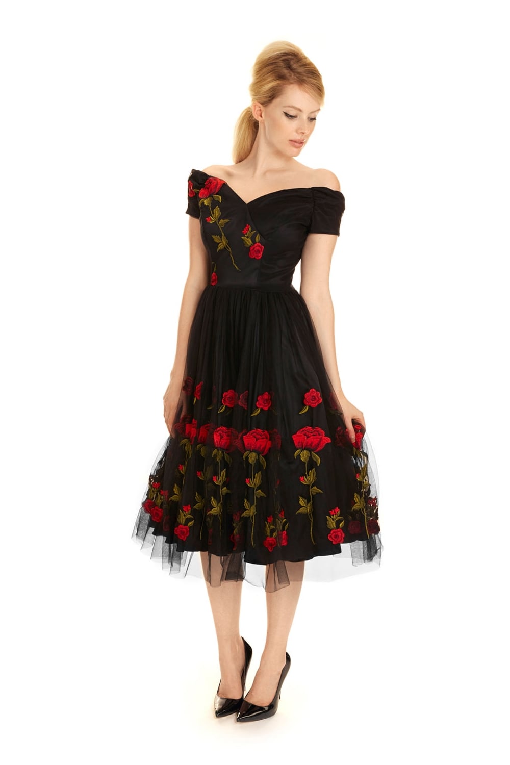 Fatale Embroidered Rose Prom Dress