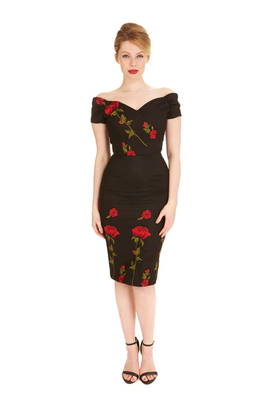 Fatale Embroidered Rose Pencil Dress