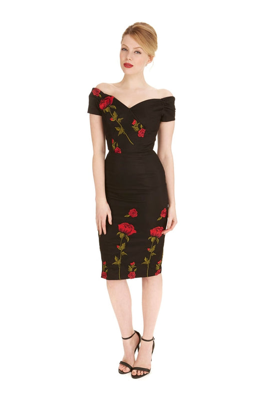 Fatale Embroidered Rose Pencil Dress
