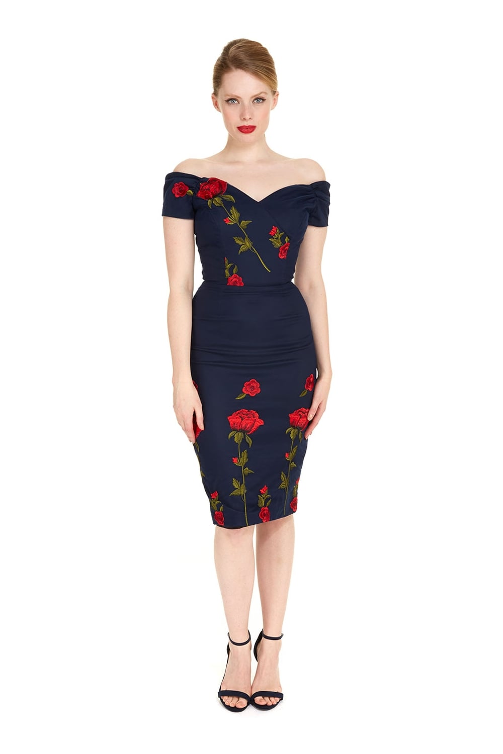 Fatale Embroidered Rose Pencil Dress
