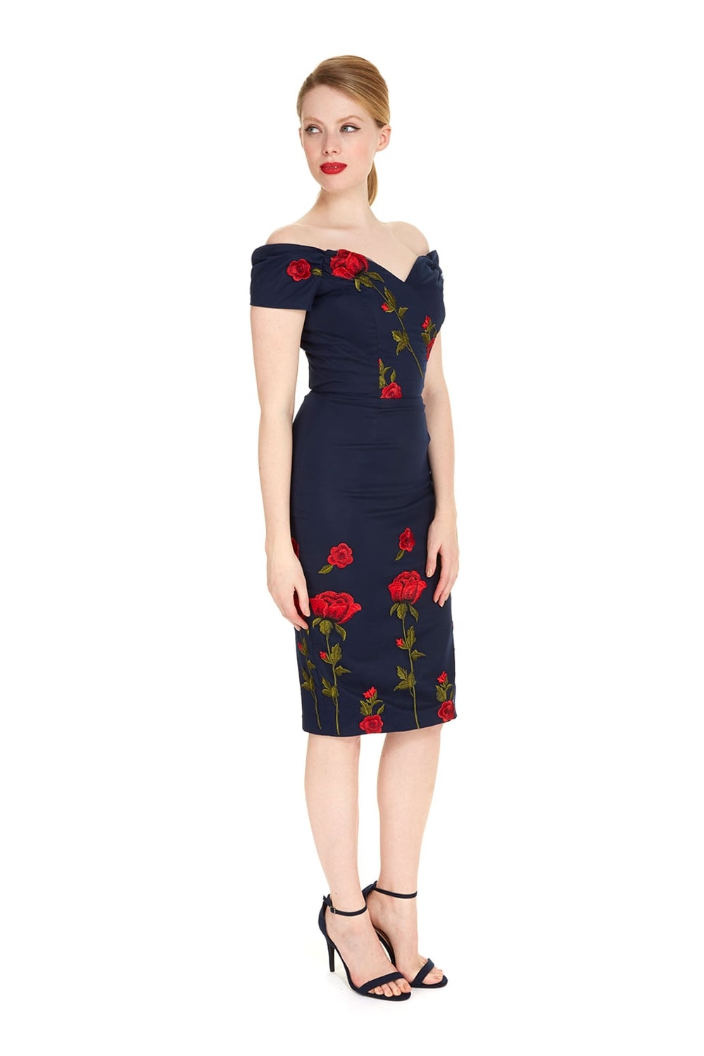 Fatale Embroidered Rose Pencil Dress