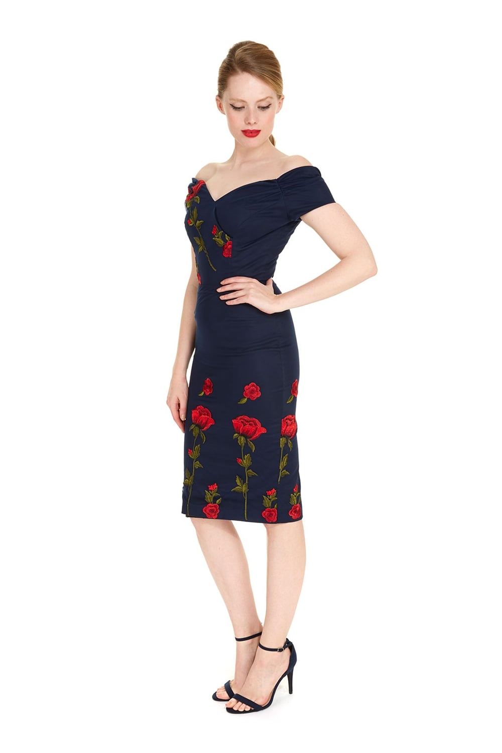 Fatale Embroidered Rose Pencil Dress