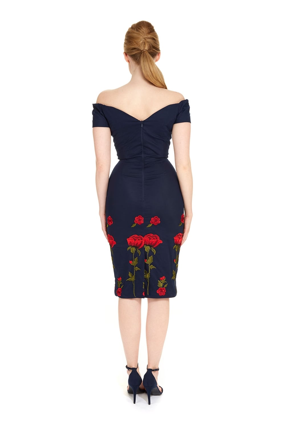 Fatale Embroidered Rose Pencil Dress
