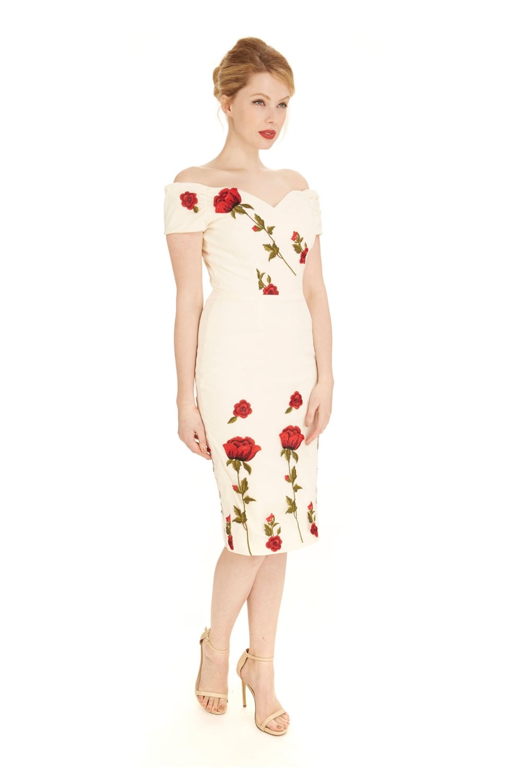 Fatale Embroidered Rose Pencil Dress