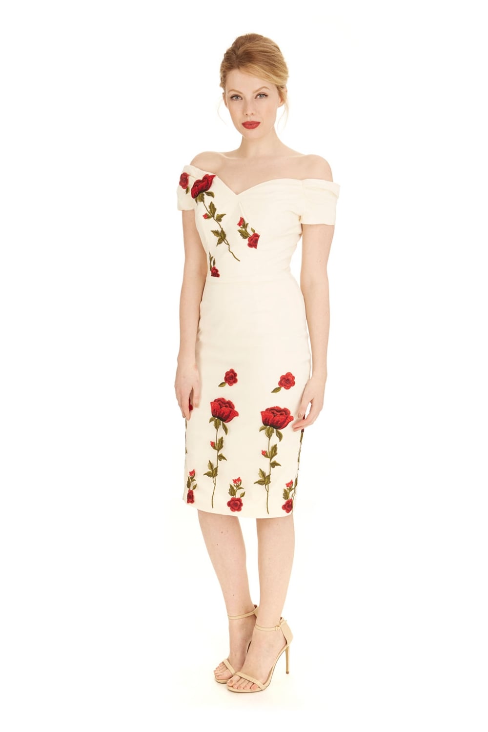 Fatale Embroidered Rose Pencil Dress