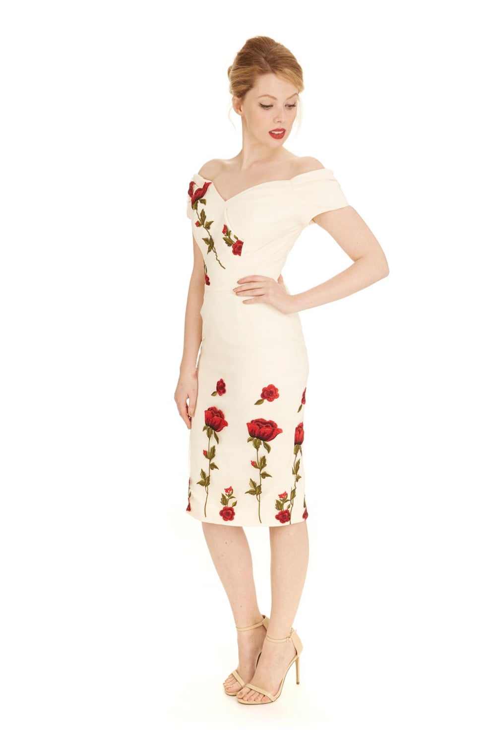 Fatale Embroidered Rose Pencil Dress