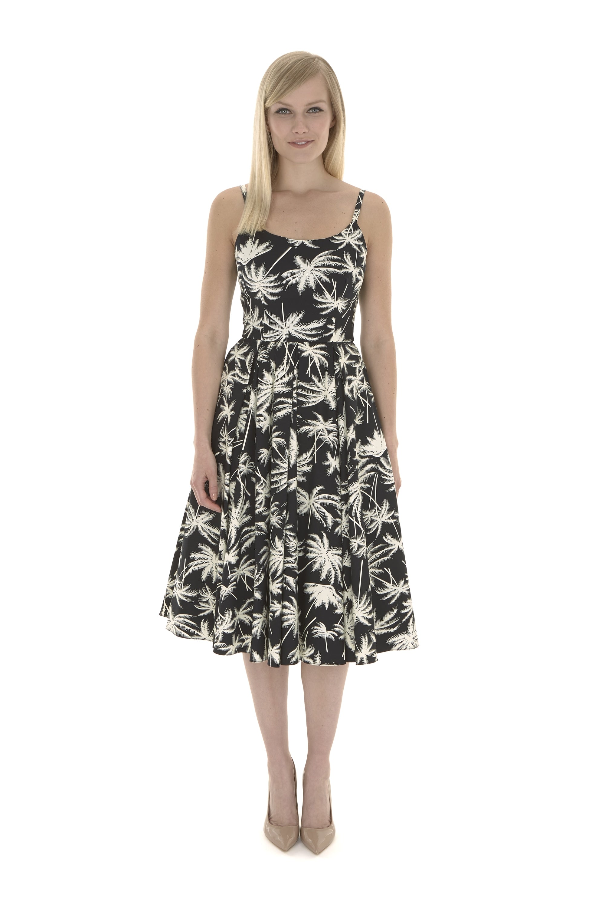 Priscilla Retro Palm Midi Dress