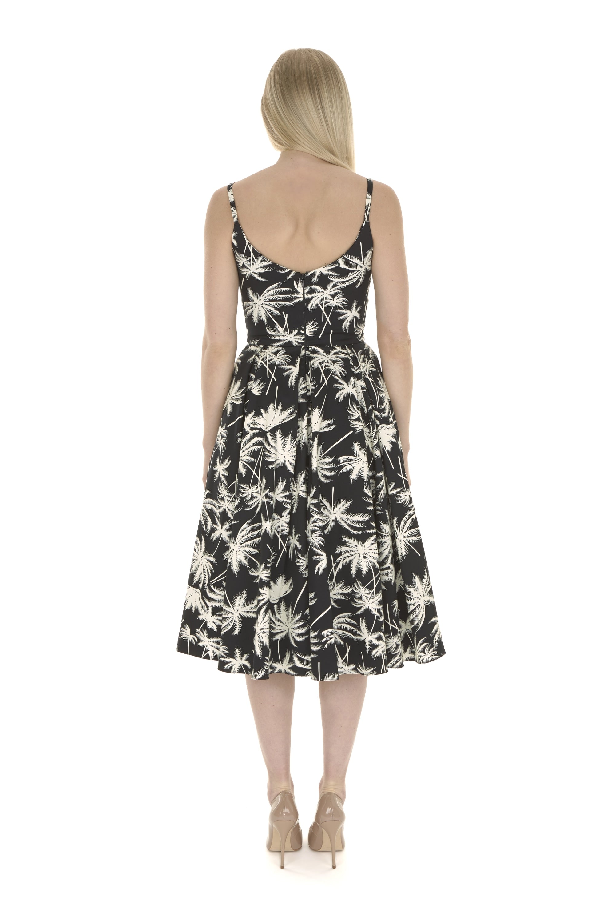 Priscilla Retro Palm Midi Dress