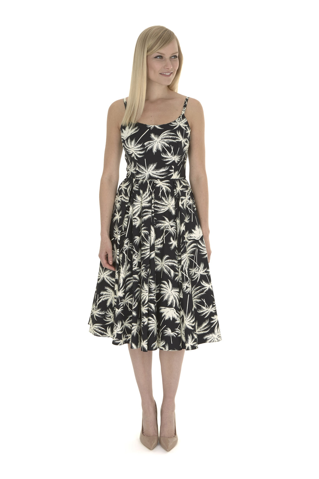 Priscilla Retro Palm Midi Dress