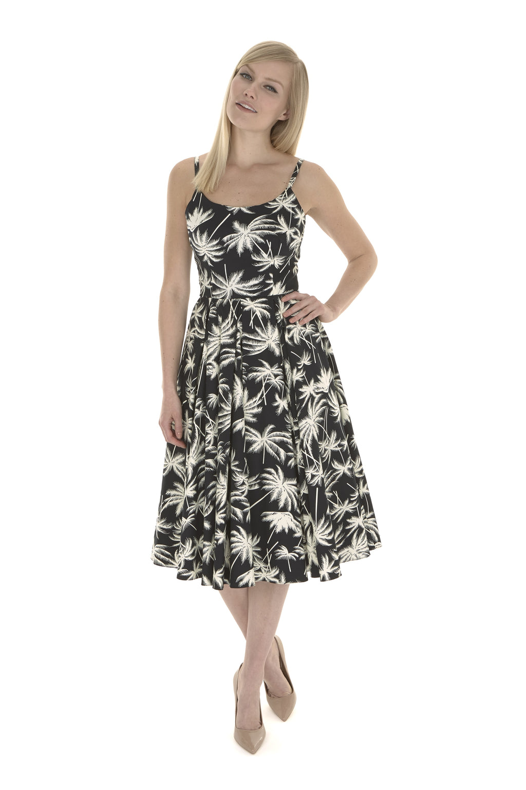Priscilla Retro Palm Midi Dress