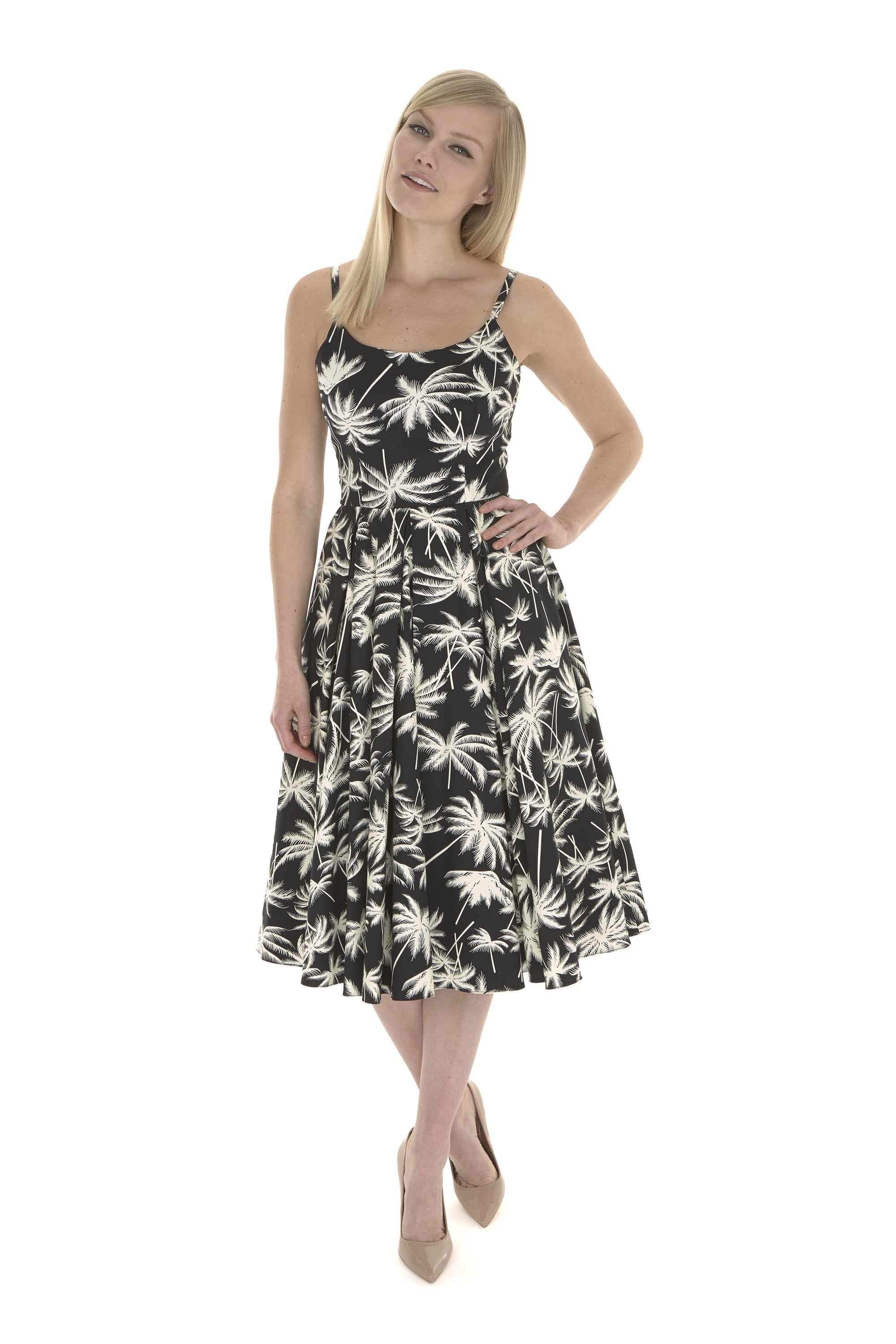 Priscilla Retro Palm Midi Dress