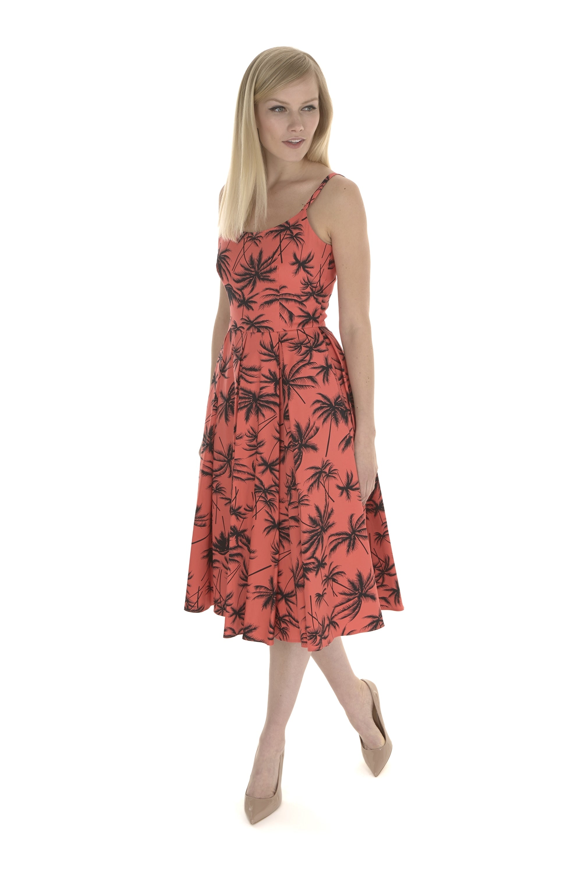 Priscilla Retro Palm Midi Dress
