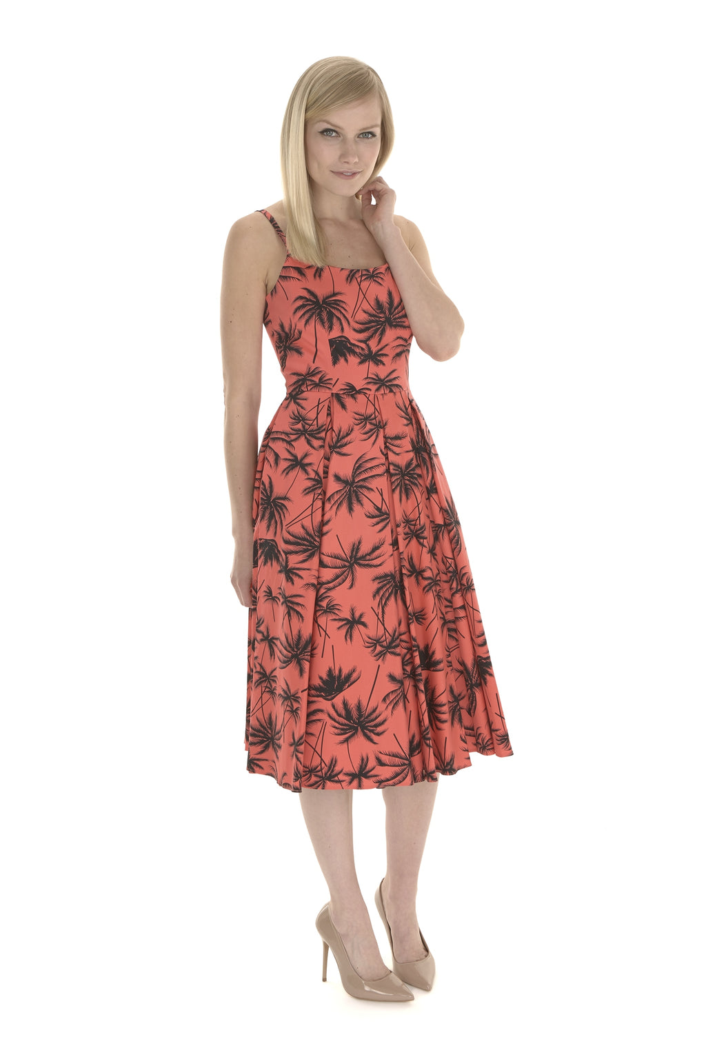 Priscilla Retro Palm Midi Dress