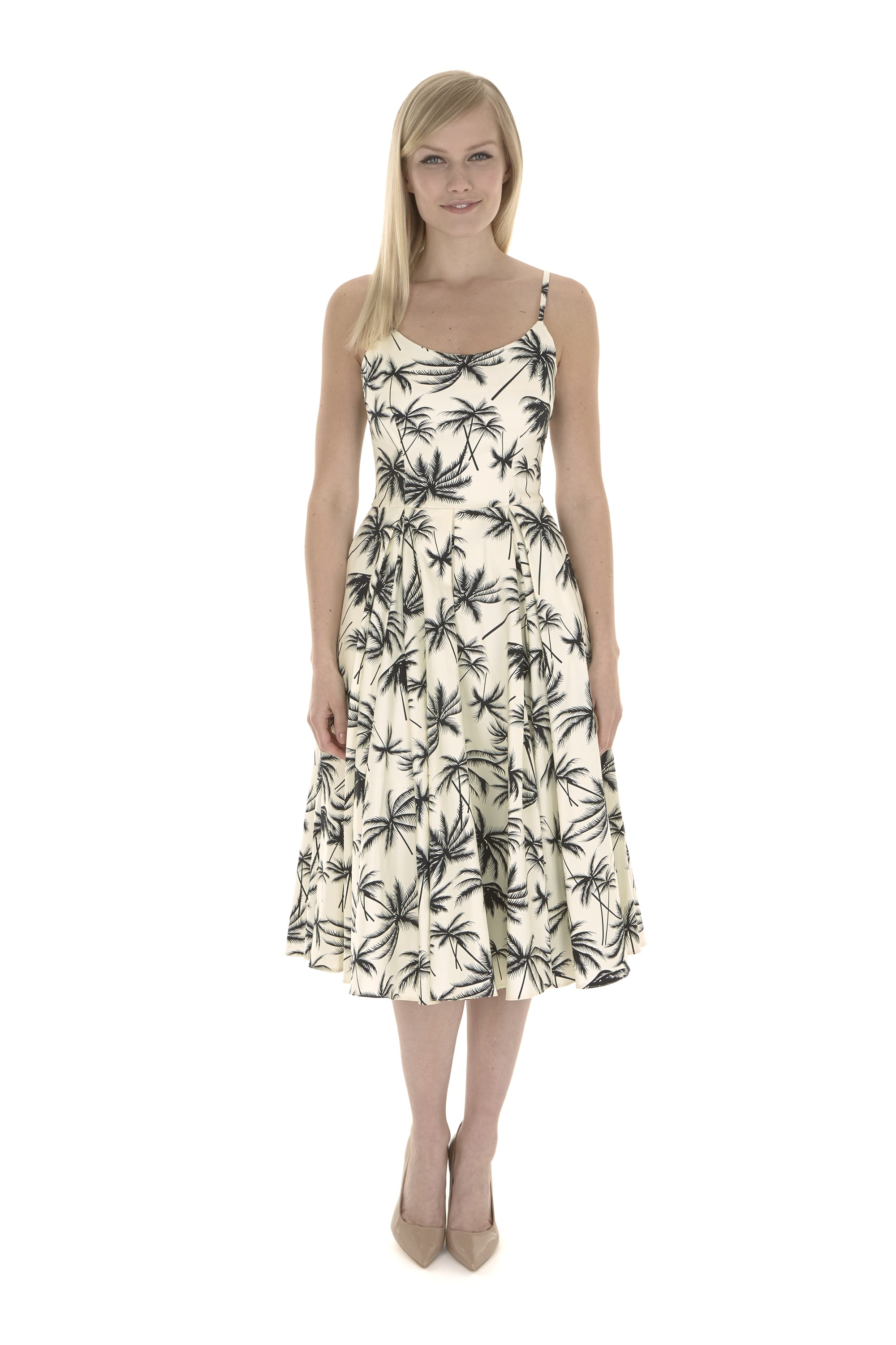 Priscilla Retro Palm Midi Dress