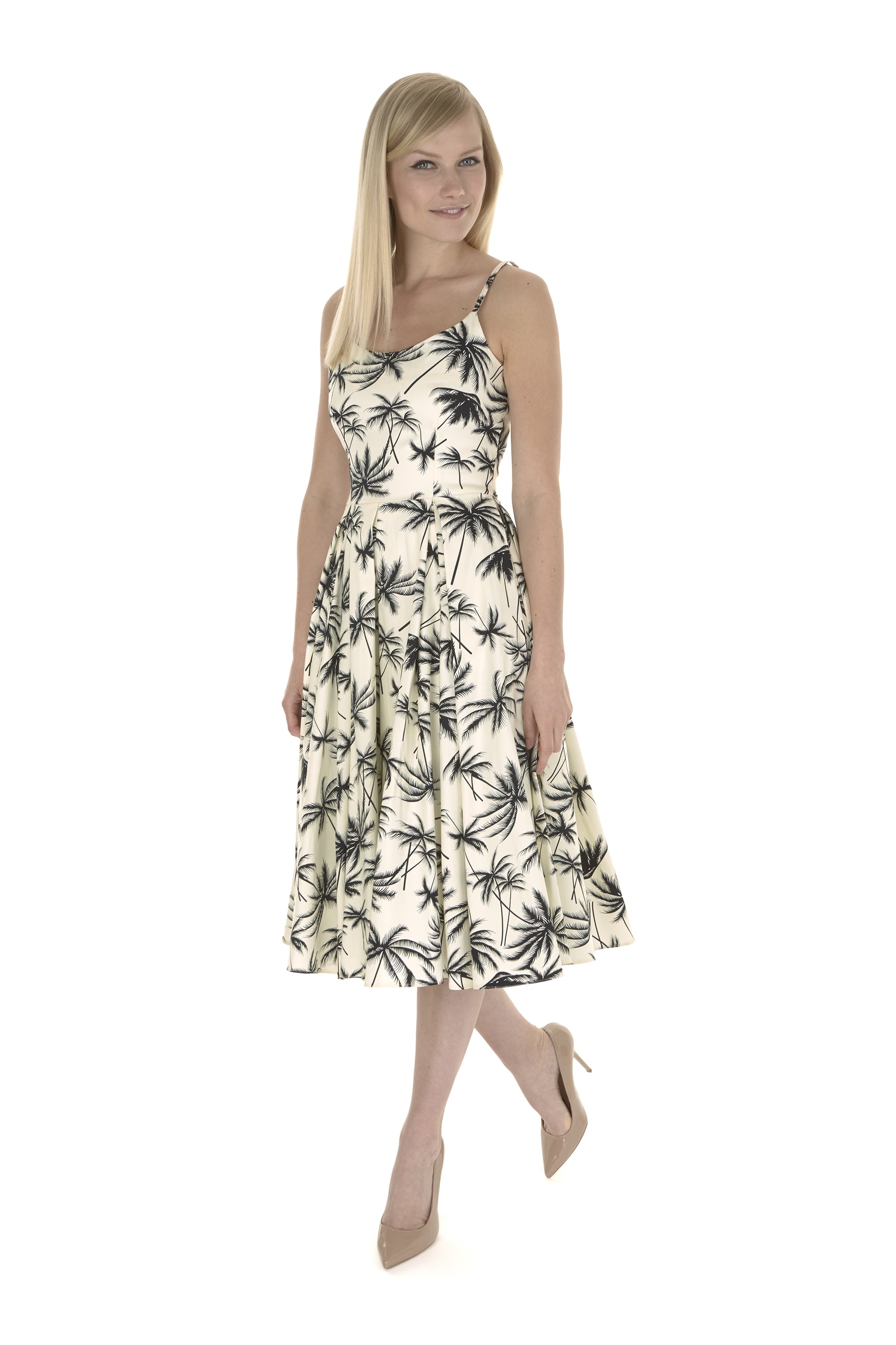 Priscilla Retro Palm Midi Dress