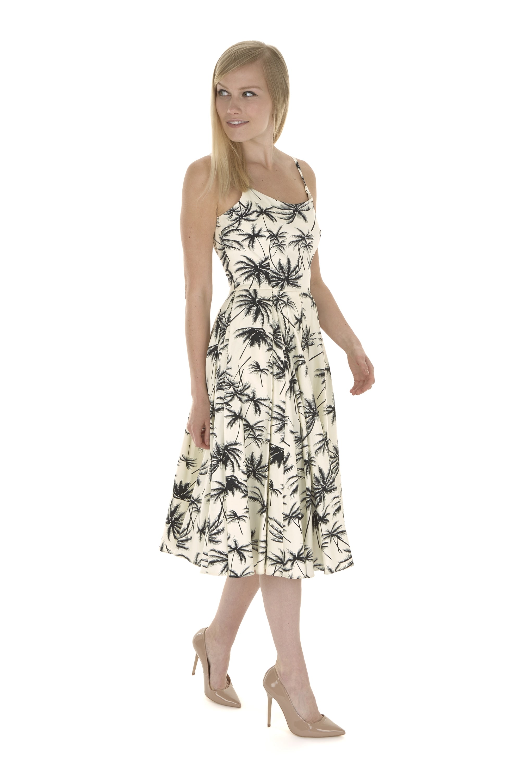 Priscilla Retro Palm Midi Dress