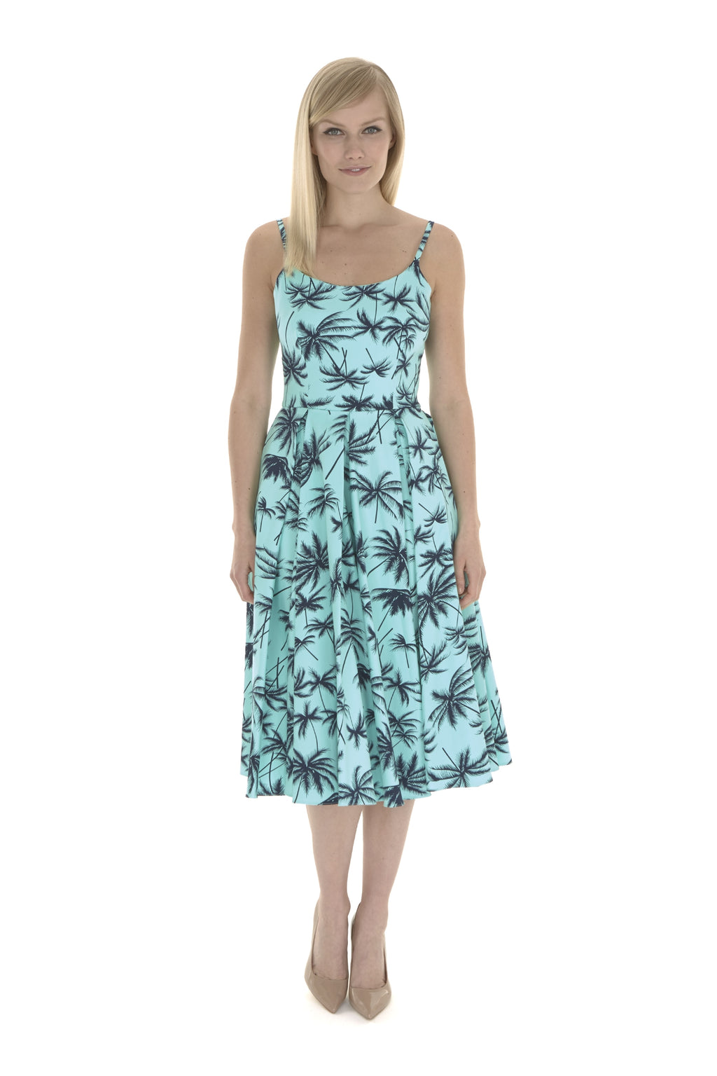 Priscilla Retro Palm Midi Dress