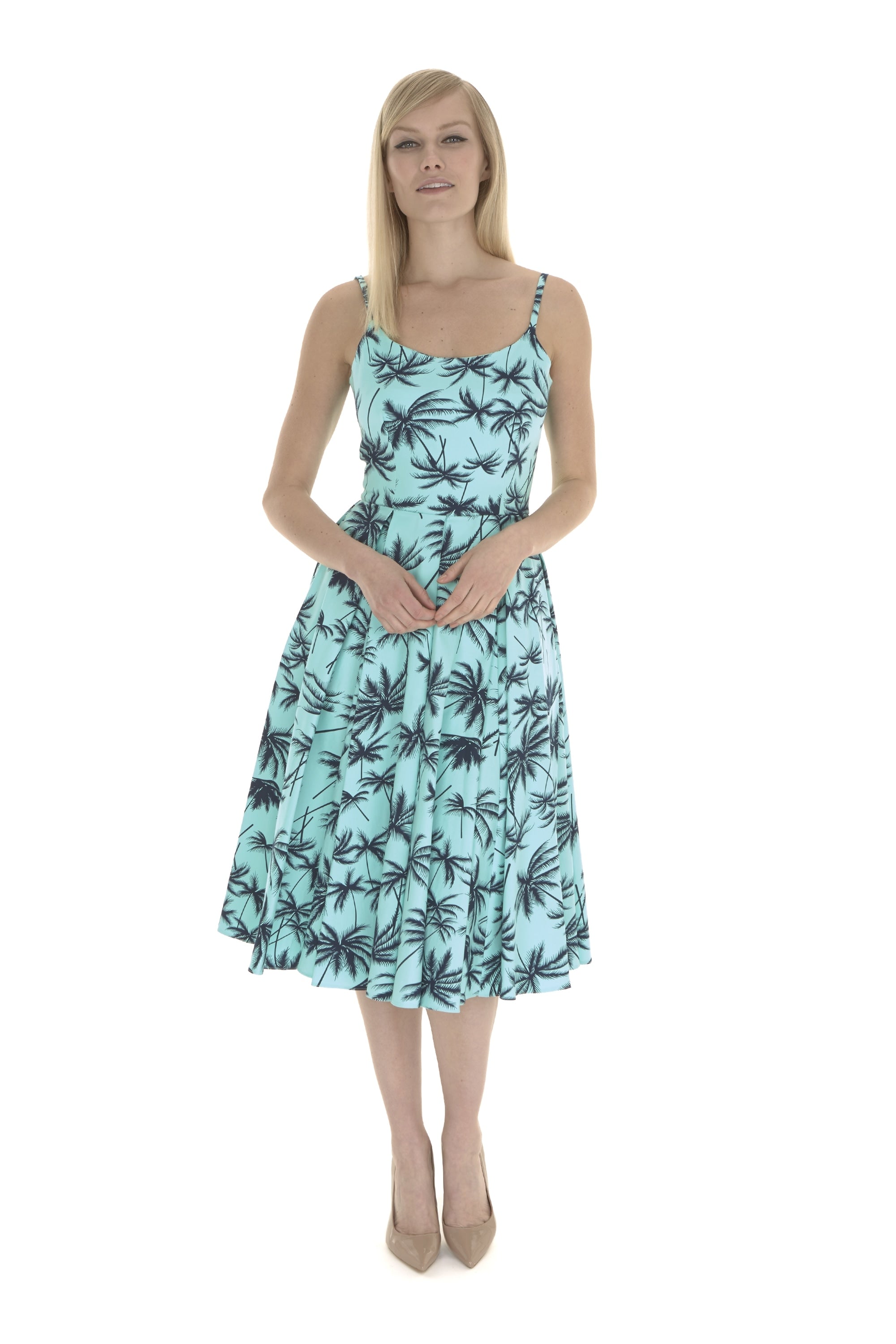 Priscilla Retro Palm Midi Dress
