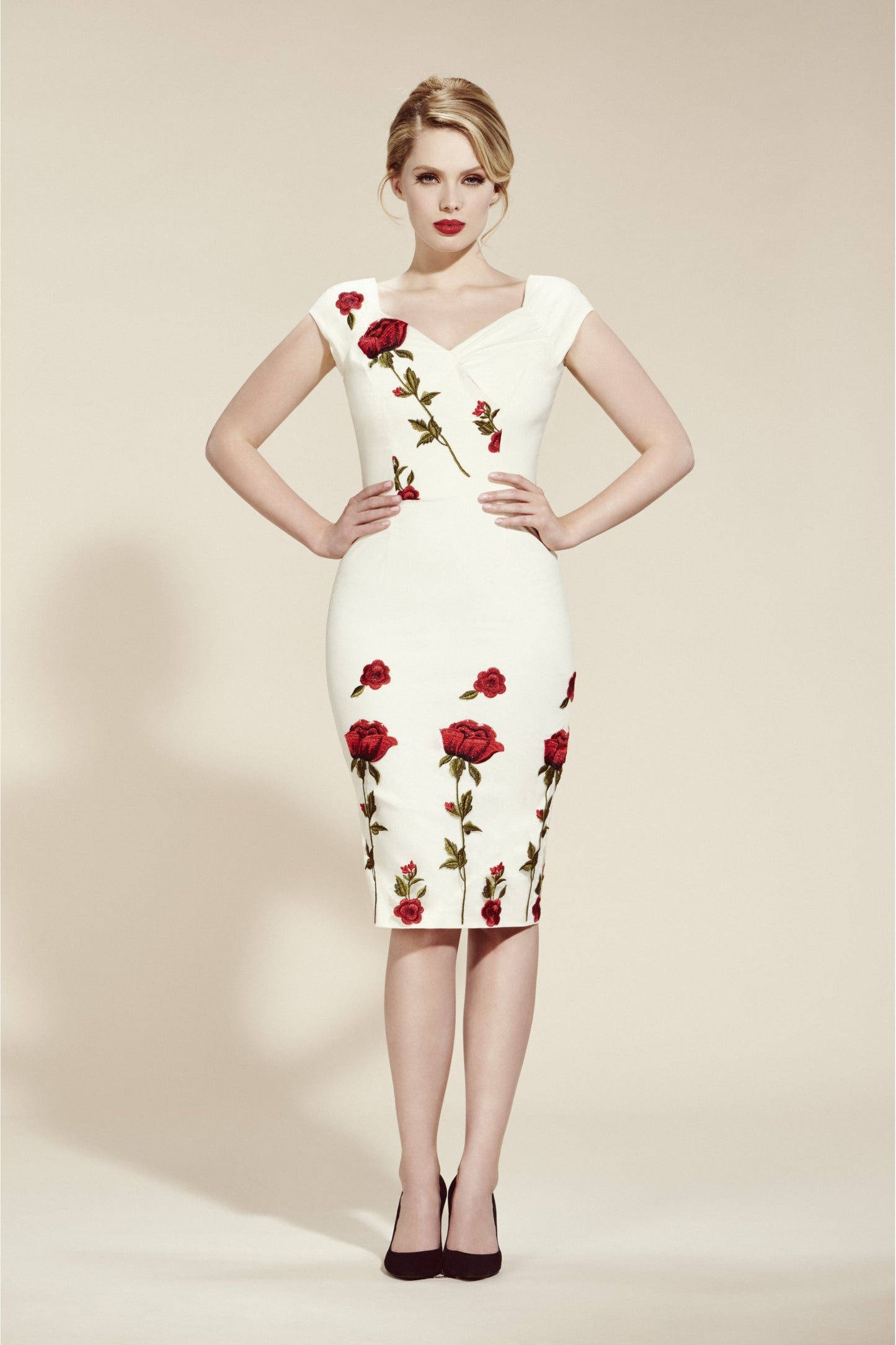 Fatale Embroidered Rose Pencil Dress