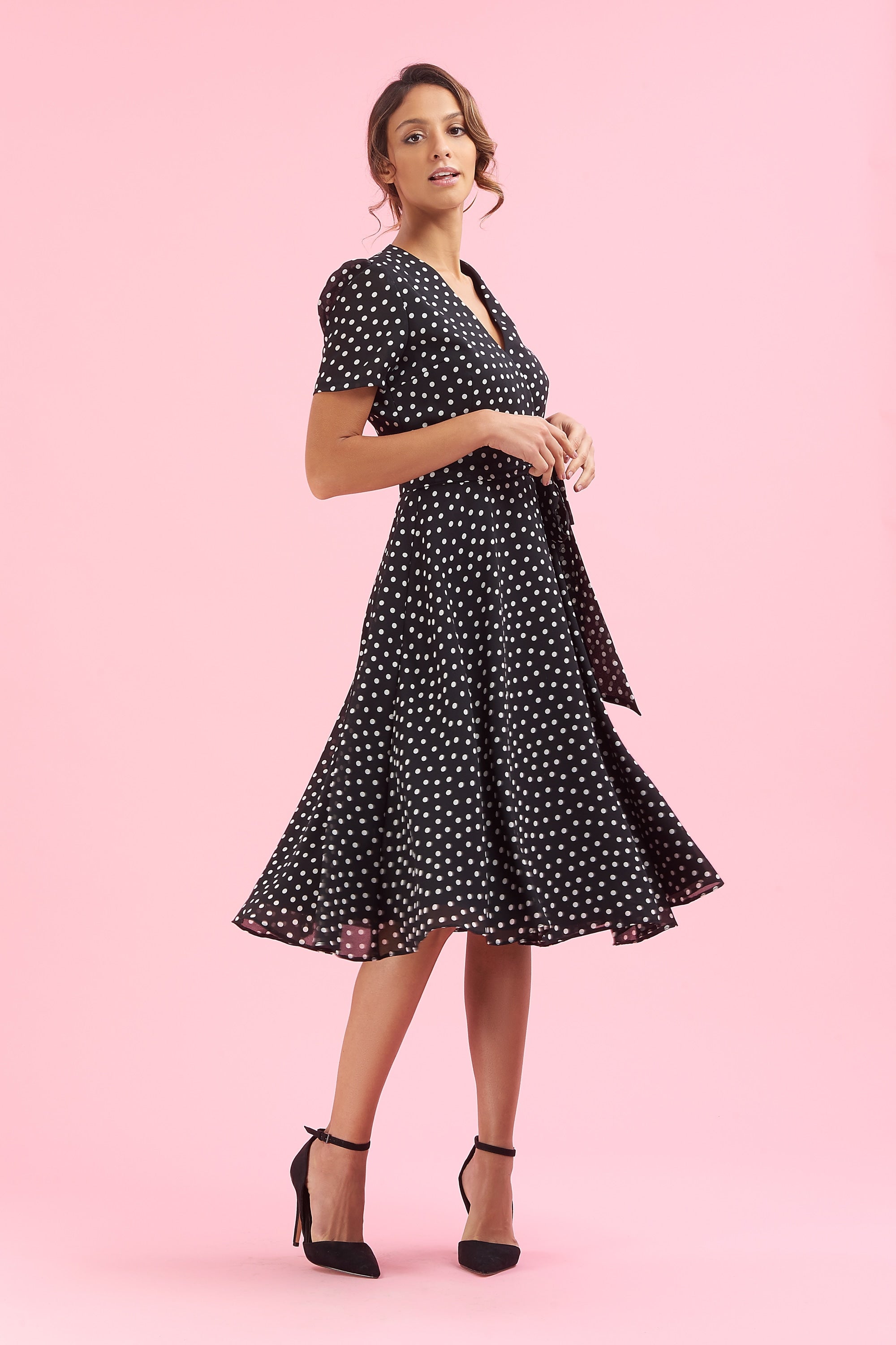1940s Black Polka Dot Wrap Dress