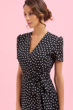 1940s Black Polka Dot Wrap Dress