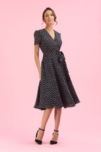 1940s Black Polka Dot Wrap Dress