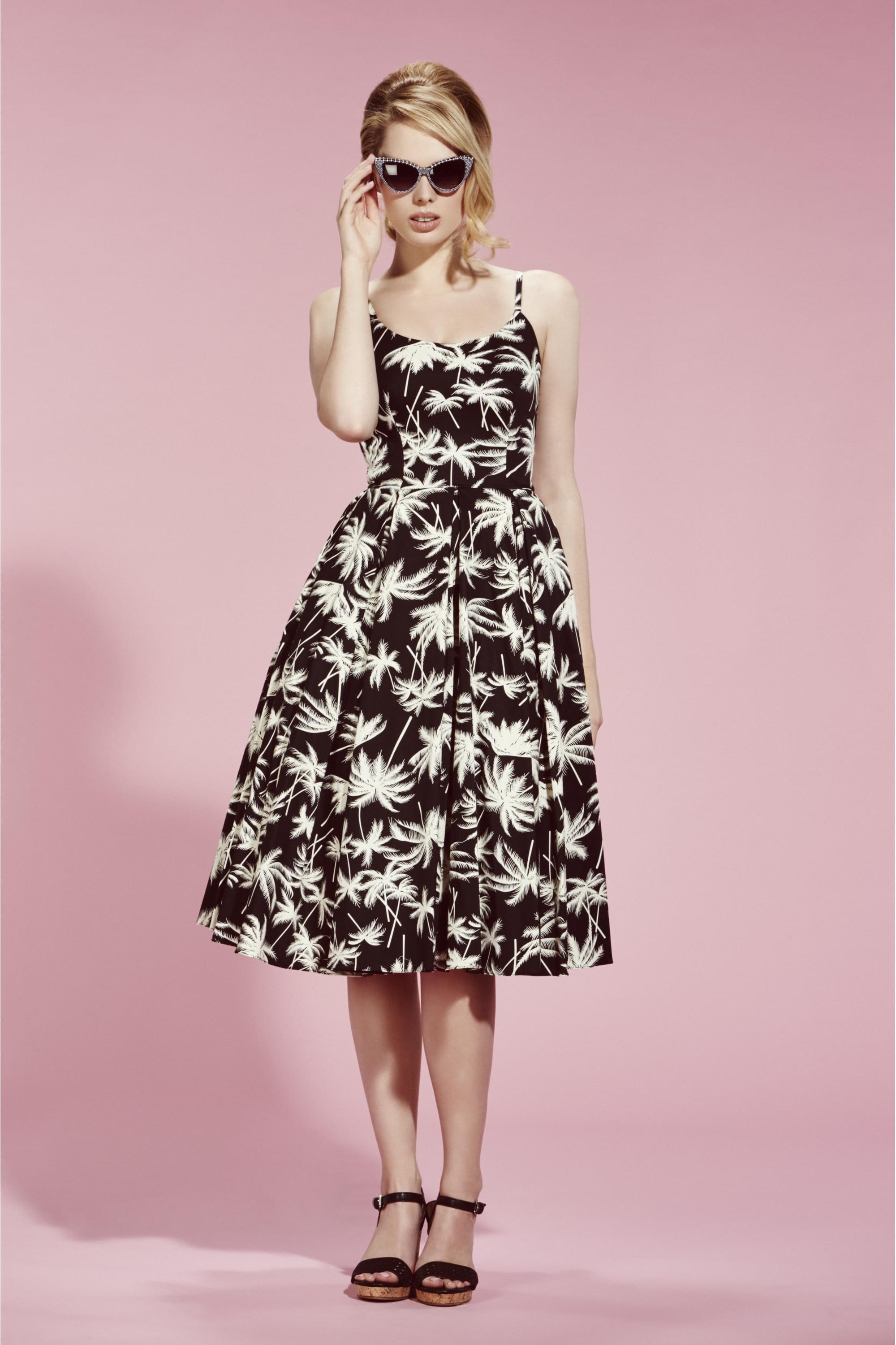 Priscilla Retro Palm Midi Dress