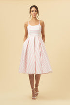Priscilla Pink & White Candy Stripe Midi Dress