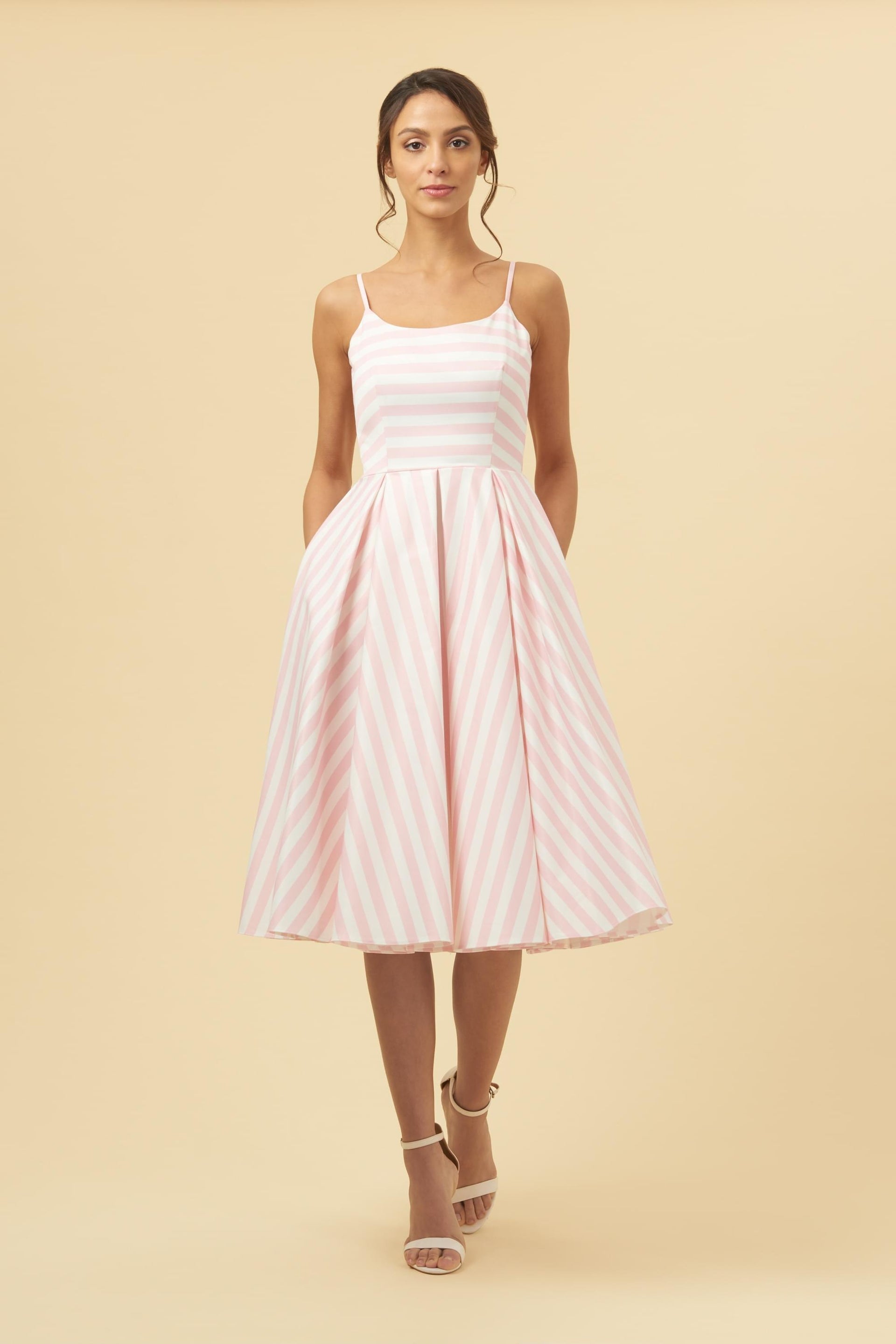 white and pink midi dress Priscilla Pink & White Candy Stripe Midi Dress – The Pretty Dress Company