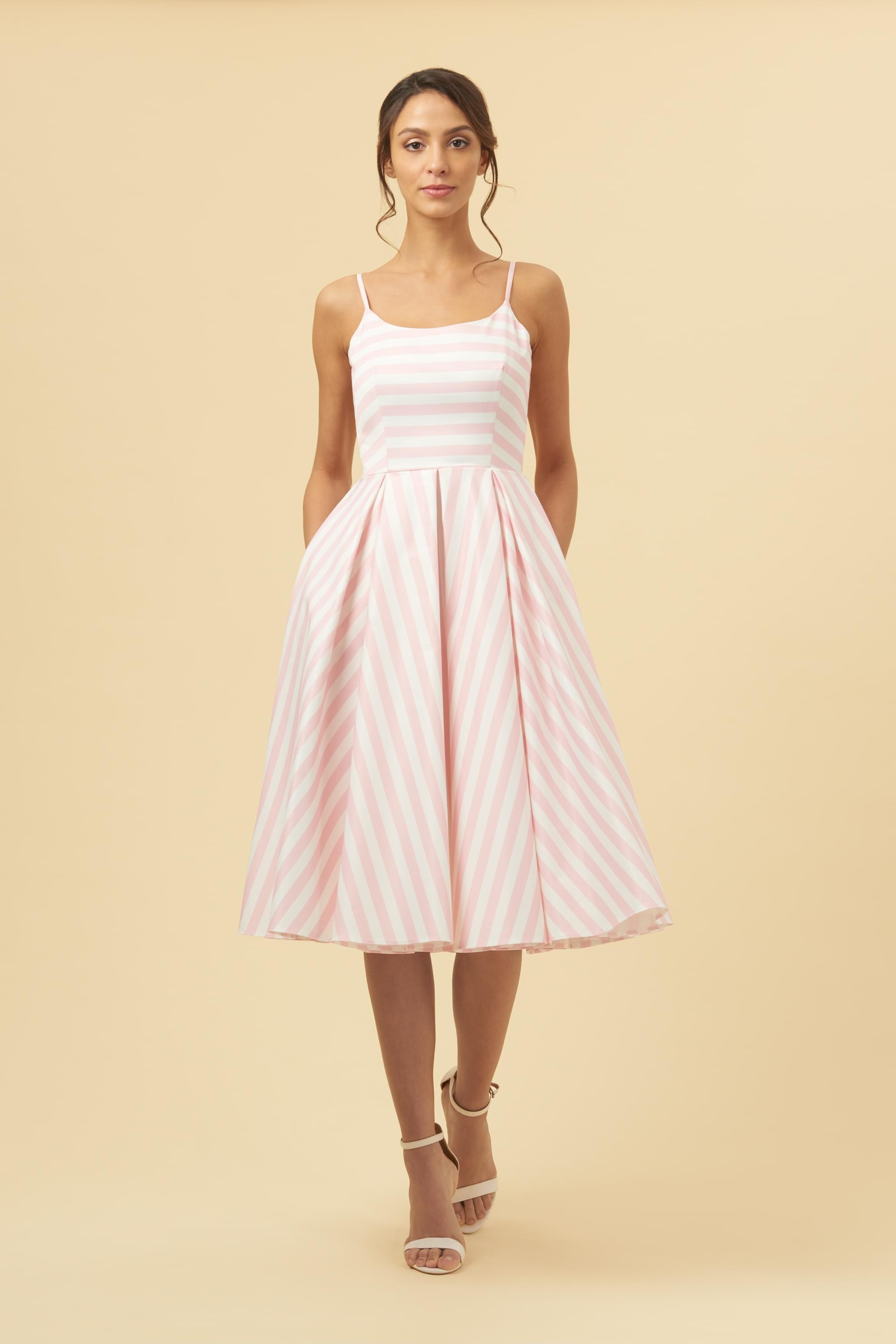 Priscilla Pink & White Candy Stripe Midi Dress