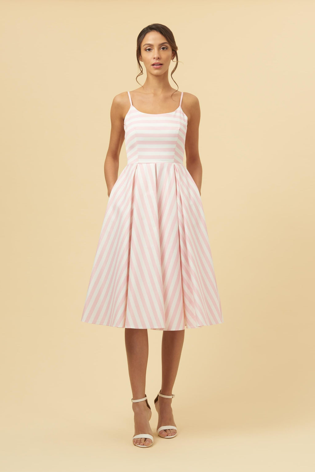 Priscilla Pink & White Candy Stripe Midi Dress