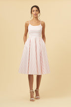 Priscilla Pink & White Candy Stripe Midi Dress