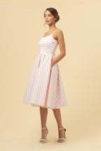 Priscilla Pink & White Candy Stripe Midi Dress