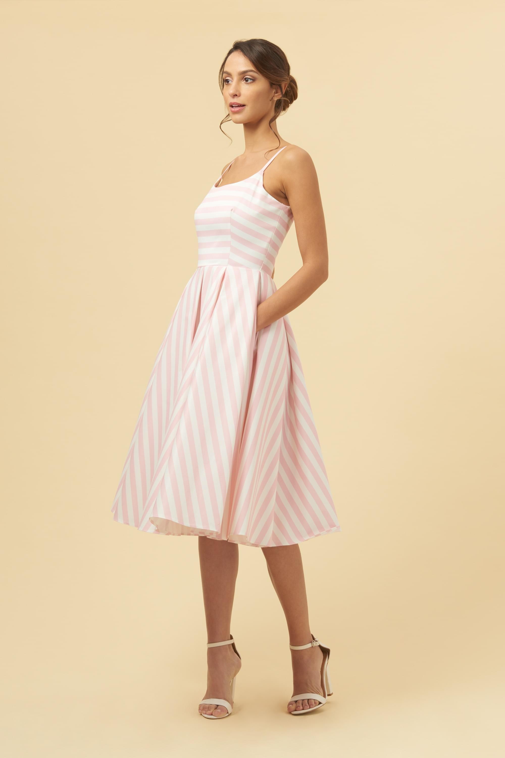Priscilla Pink & White Candy Stripe Midi Dress