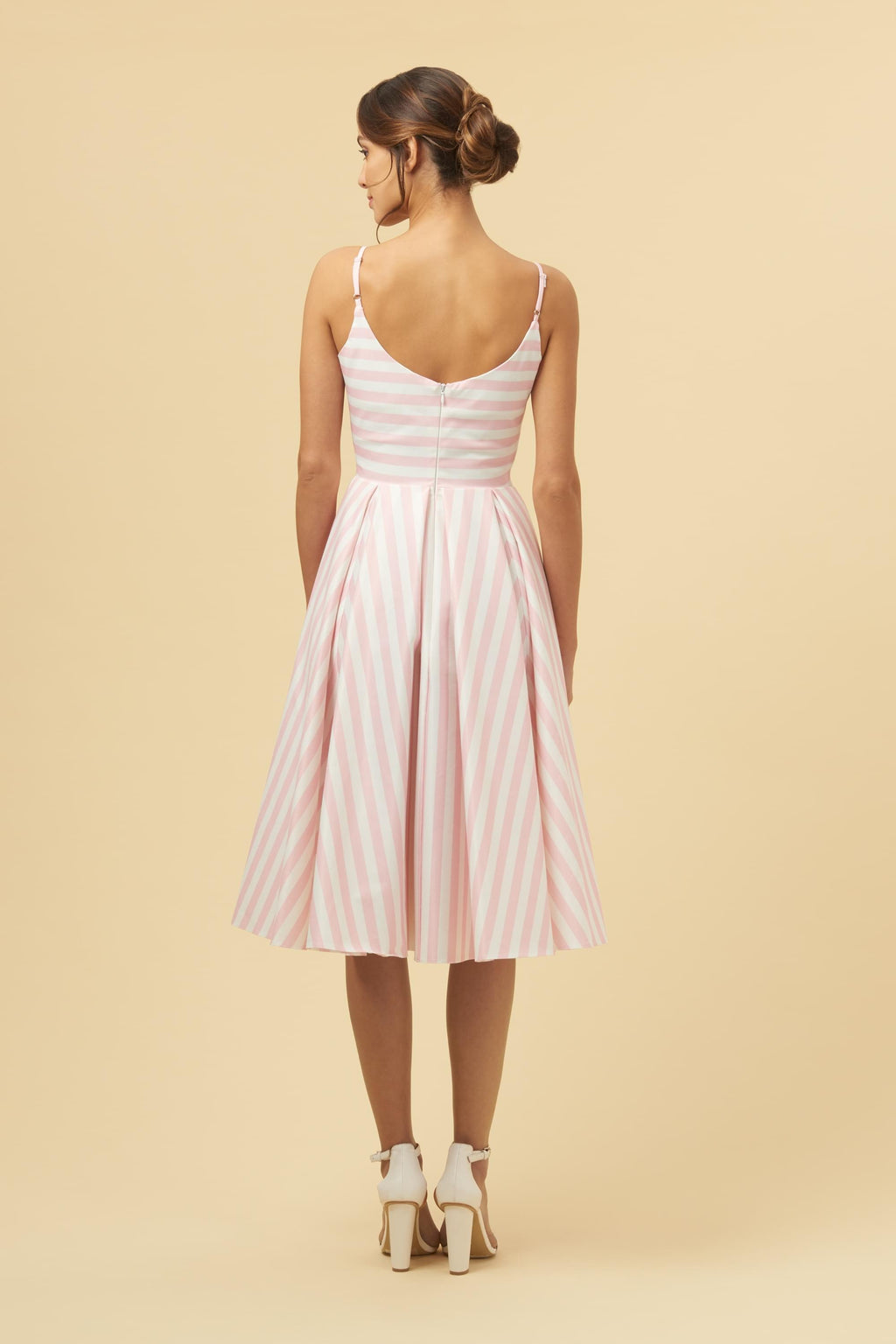 Priscilla Pink & White Candy Stripe Midi Dress