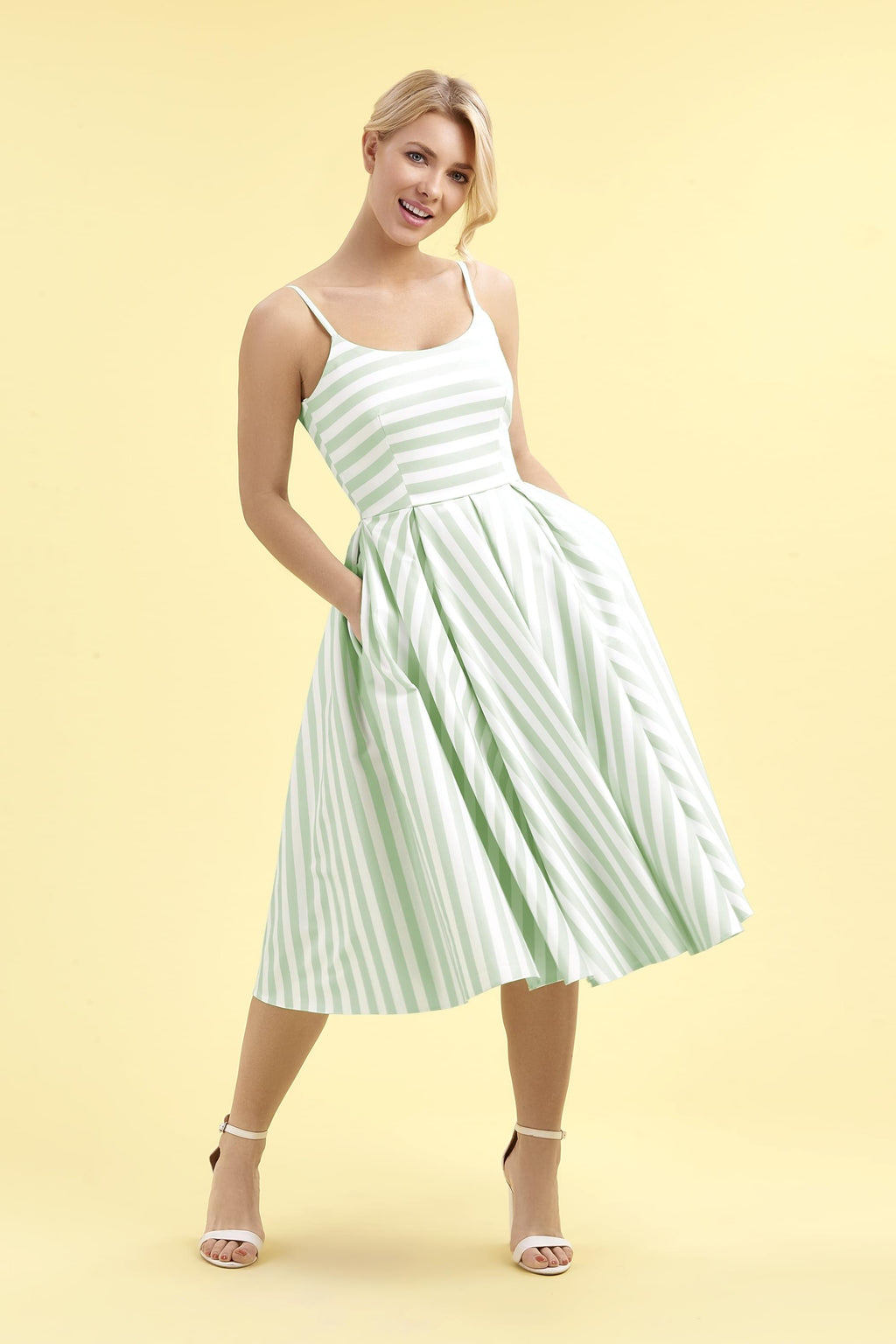 Priscilla Mint & White Candy Stripe Midi Dress