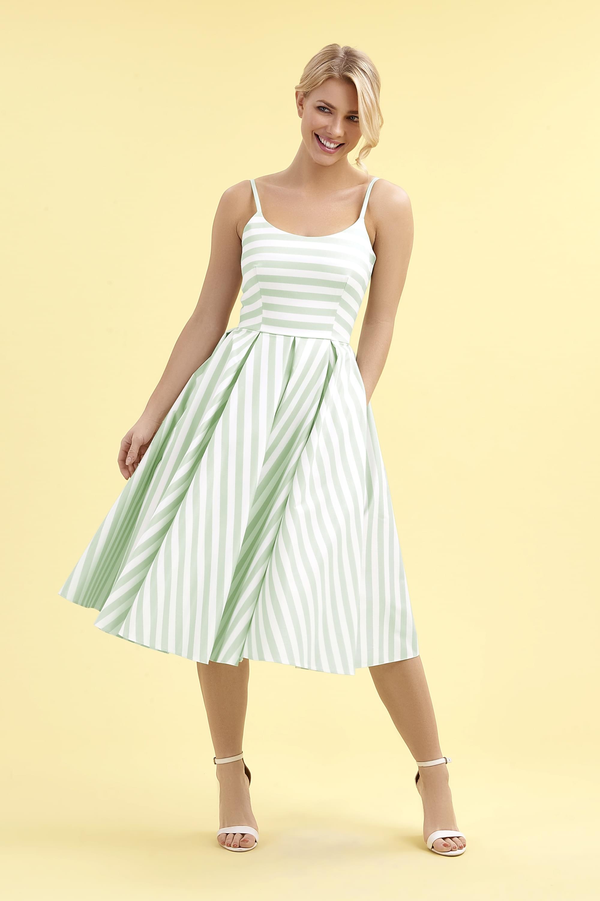 Priscilla Mint & White Candy Stripe Midi Dress